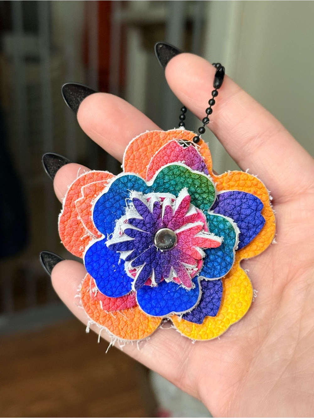 Handmade Hand Tie-dyed Leather Floral Bag Charm